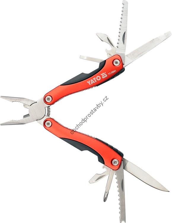 Multifunkční nůž, kleště YATO hliník, nerez 9 nástrojů s praktickým pouzdrem YT-76041