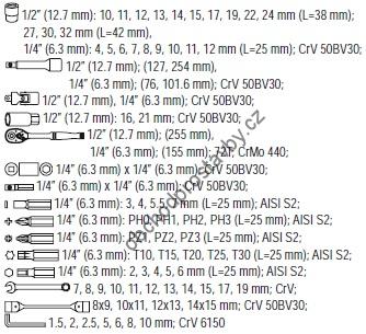 Sada nářadí, klíče, gola sada YATO 1/2",1/4" L 77 ks YT-38781