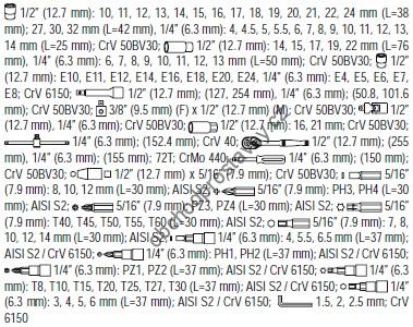 Gola sada, bity YATO 1/2",1/4" L 108 ks YT-38791