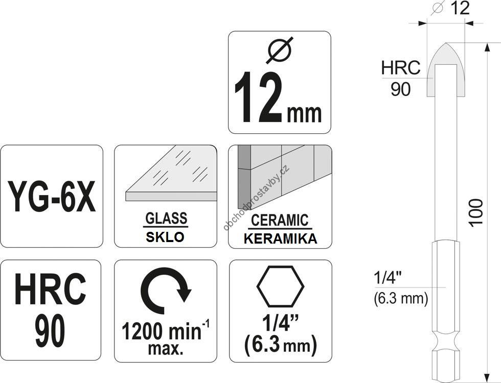 Vrták STHOR do skla a keramiky 12 mm ST-21706