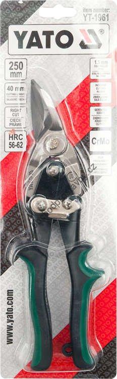 Nůžky na plech YATO, pravostranné, kalené, CrMo 250mm YT-1961