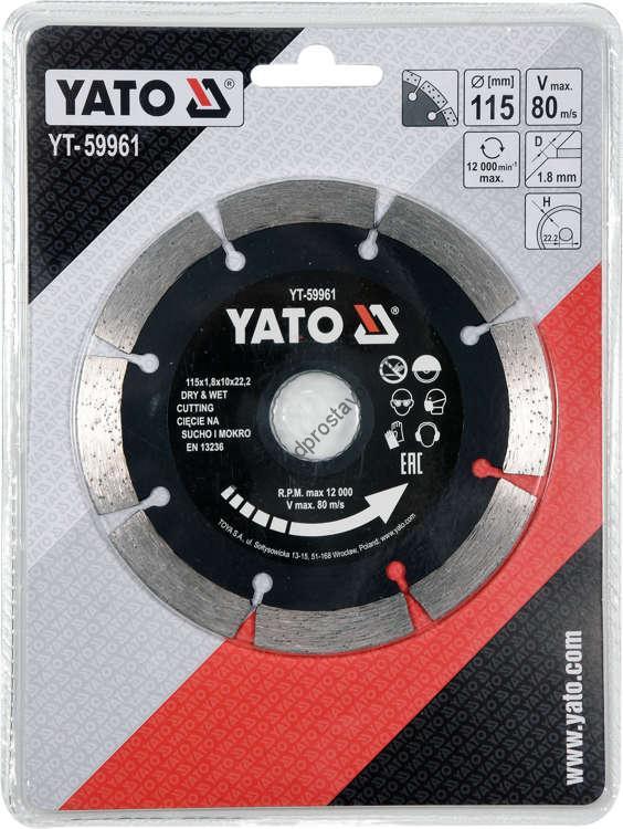 Diamantový kotouč YATO, řezný segmentový 115x22,2x1,8mm s vysokým segmentem 10mm YT-59961