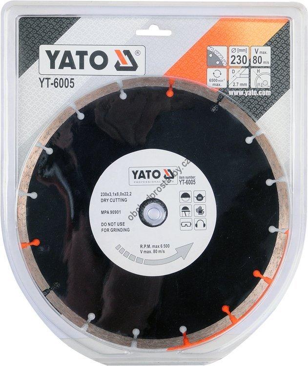 Diamantový kotouč YATO, řezný segmentový 230x22,2x2,7mm, segment 8mm YT-6005