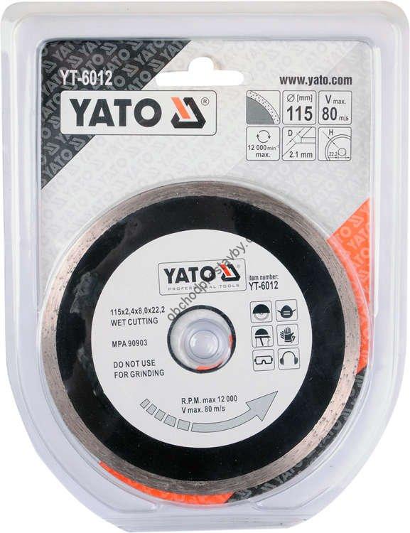Diamantový kotouč YATO, řezný celoobvodový 115x22,2x2,1mm YT-6012