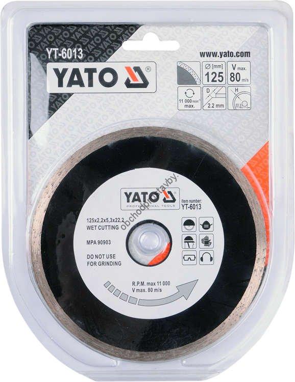 Diamantový kotouč YATO, řezný celoobvodový 125x22,2x2,2mm YT-6013