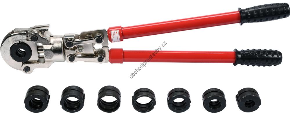 Lisovací kleště YATO na trubky PEX-AL-PEX + sada čelistí 8ks 16-32mm YT-21735