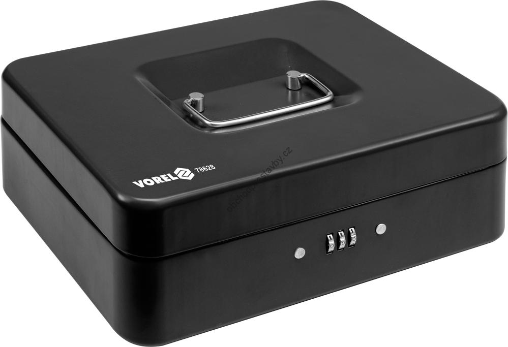 Přenosná příruční pokladna se zámkem na heslo VOREL, 250x180x90 mm, 3 přihrádky TO-78628