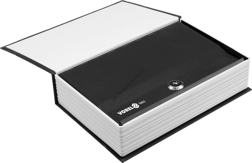 Schránka na peníze se zámkem na klíč VOREL, 240x155x55 mm, provedení kniha TO-78633