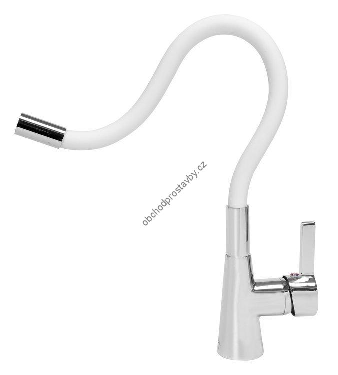 Vodovodní páková baterie FALA flexible, dřezová, stojánková, chromovaná, ohebná, flexibilní, bílá TO-75706