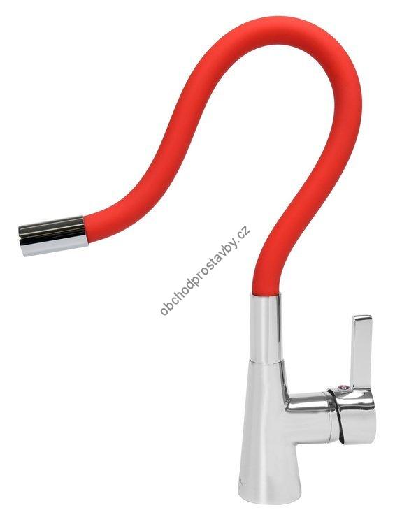 Vodovodní páková baterie FALA flexible, dřezová, stojánková, chromovaná, ohebná, flexibilní, červená TO-75707