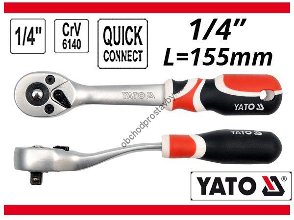Ráčna CrV 1/4" s vyhnutou rukojetí YATO, 72 zubů, délka 155 mm YT-0730