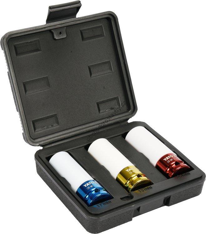 Sada 3 ks rázových 1/2" nástrčných šestihranných klíčů, ořechů 17, 19, 21 mm  YATO pro hliníkové ráfky YT-1056