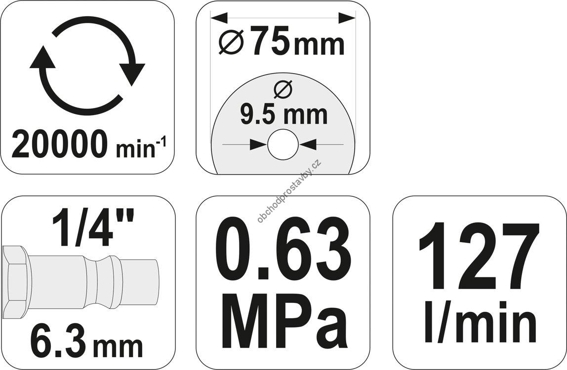 Bruska pneumatická příčná YATO s regulací otáček YT-09715