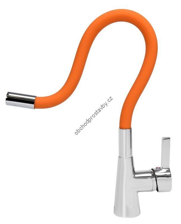 Vodovodní páková baterie FALA flexible, dřezová, stojánková, chromovaná, ohebná, flexibilní, oranžová TO-75708