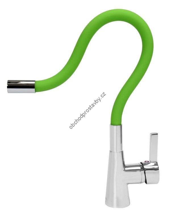 Vodovodní páková baterie FALA flexible, dřezová, stojánková, chromovaná, ohebná, flexibilní, zelená TO-75709