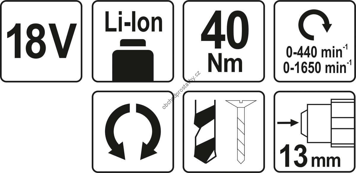 Akumulátorová 18V vrtačka YATO 13mm, 40Nm, YT-82781