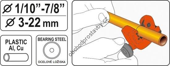 Řezačka na trubky YATO malá, řezač trubek 3-22mm, YT-22318