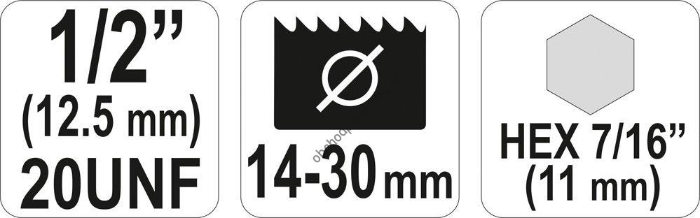 Unašeč YATO pro bimetalové vrtací korunky 1/2" (20UNF), 19-29mm HEX 11mm, YT-3370