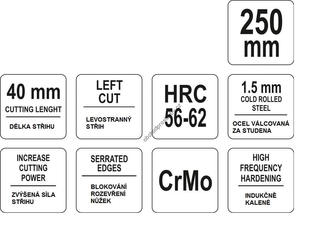 Nůžky na plech YATO, levostranné, kalené, CrMo 250mm YT-1960