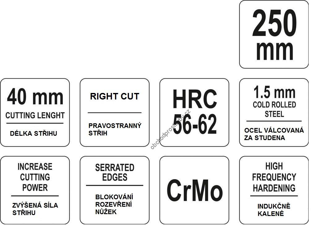 Nůžky na plech YATO, pravostranné, kalené, CrMo 250mm YT-1961