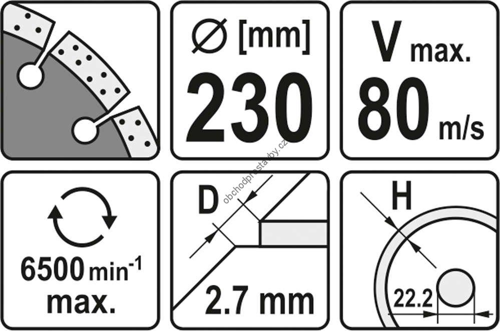 Diamantový kotouč YATO, řezný segmentový 230x22,2x2,7mm, segment 8mm YT-6005