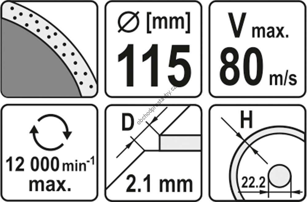 Diamantový kotouč YATO, řezný celoobvodový 115x22,2x2,1mm YT-6012