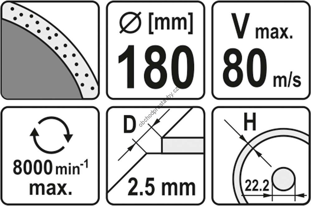 Diamantový kotouč YATO, řezný celoobvodový 180x22,2x2,5mm YT-6014
