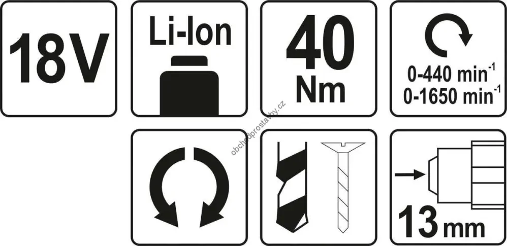 Akumulátorová 18V vrtačka YATO s příklepem, 13mm, 40Nm YT-82787