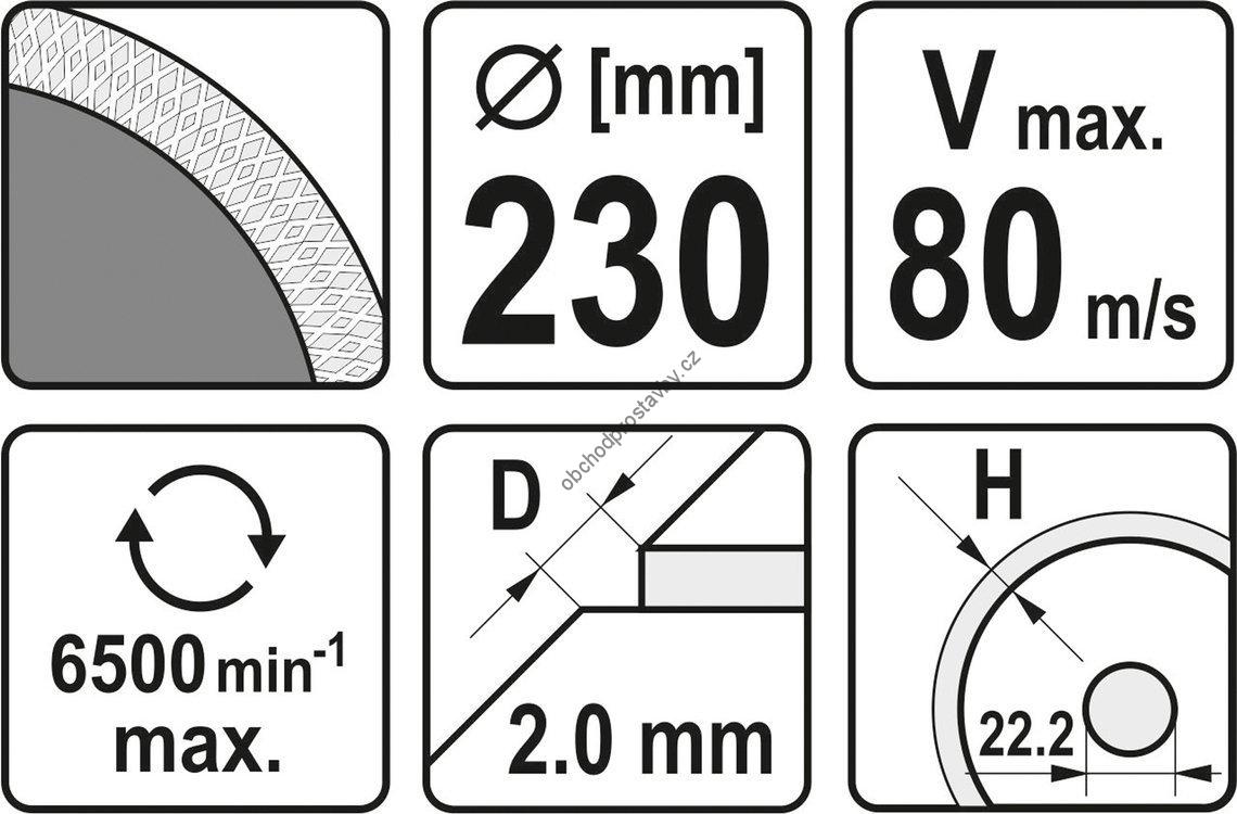 Řezný kotouč 230x22,2x2mm YATO tenký mašličkový na keramiku a obklady YT-59975