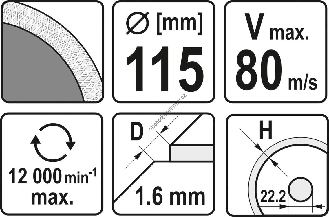 Řezný kotouč 115x22,2x1,6mm YATO mašličkový, na keramiku a obklady YT-59971