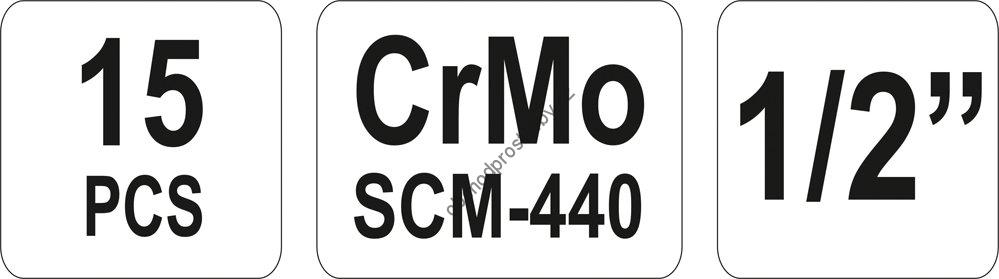 Gola sada 15 ks rázových nástavců, ořechů 10-32 mm YATO pro pneumatické nářadí YT-1055