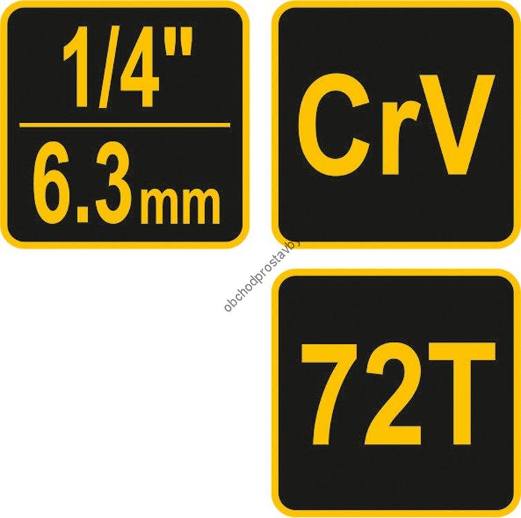 Ráčna 1/4" s vyhnutou plastovou rukojetí VOREL, 72 zubů, délka 155 mm TO-53575