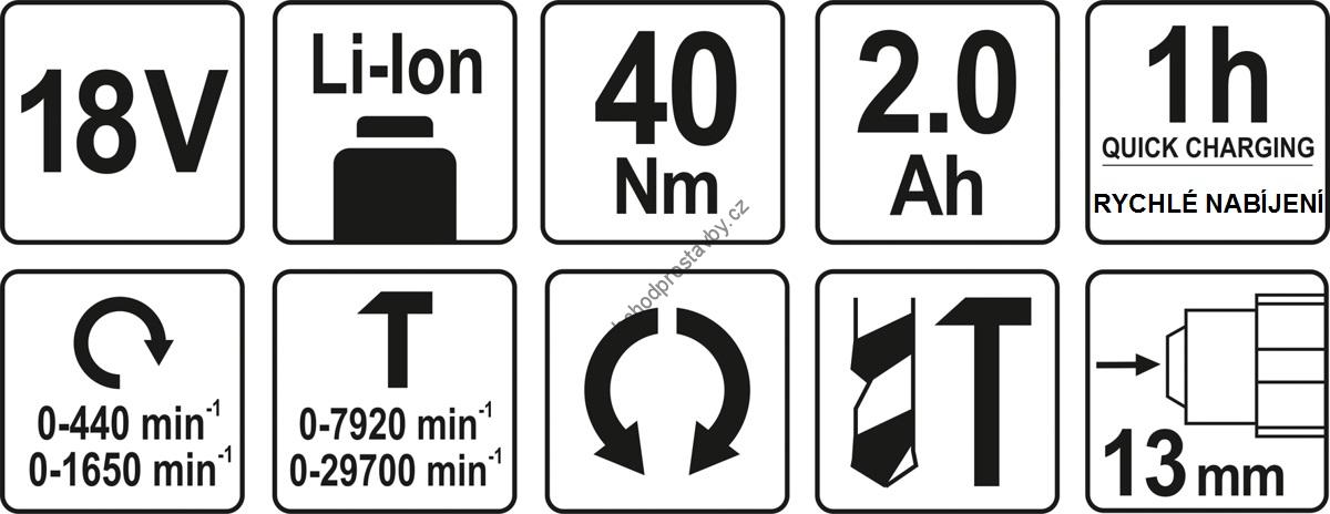 Akumulátorová 18V vrtačka YATO s příklepem, 13mm, 40Nm, YT-82788, kufr