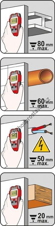 Digitální detektor kovů YATO, vyhledává dřevo, železo a neželezné kovy YT-73131, Rothenberger 1500001135