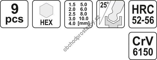 Sada šestihranných HEX, imbusových klíčů YATO, 9ks s kuličkou 1,5-10mm YT-0505