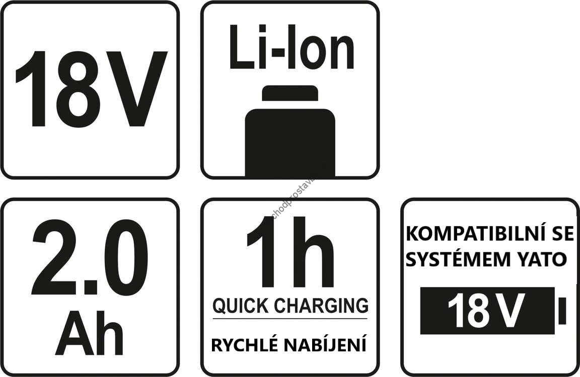 Náhradní baterie, akumulátor YATO, Li-ion 18V 2,0Ah, YT-828461