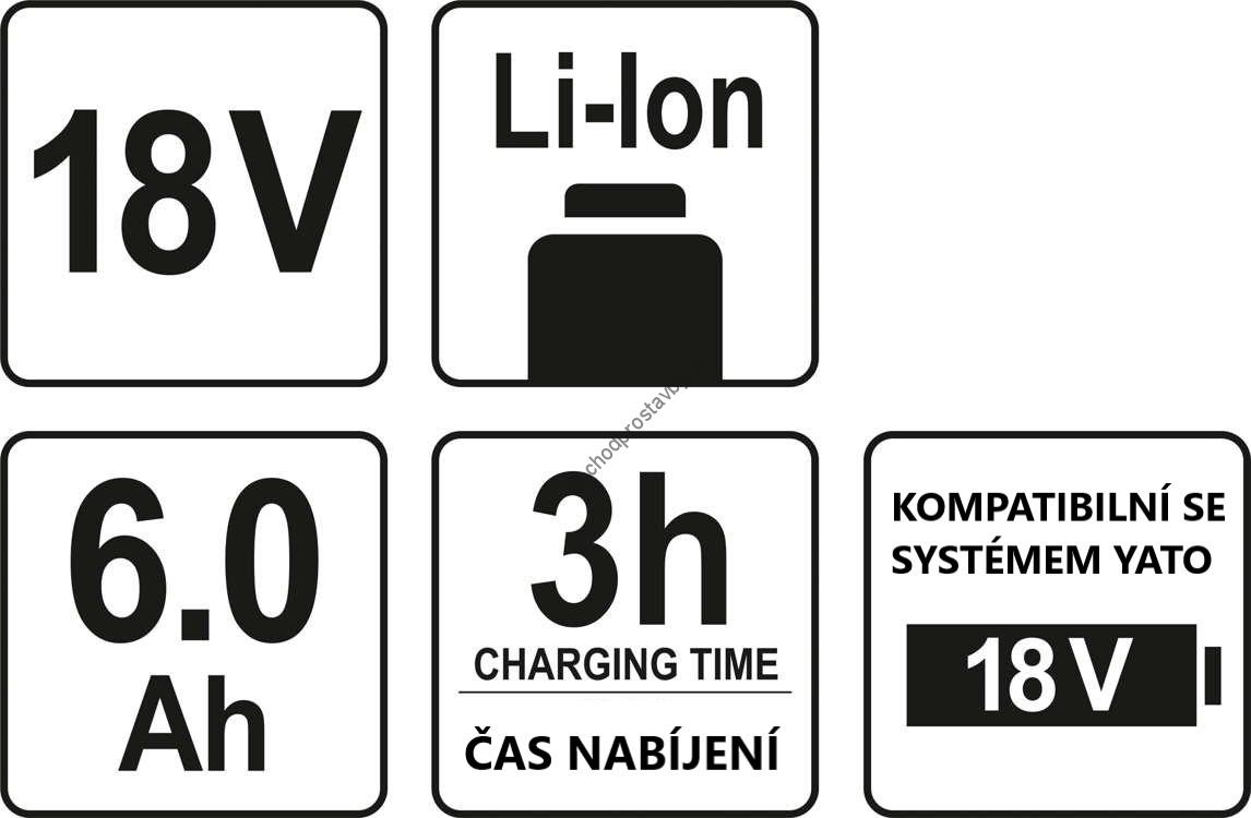 Náhradní baterie, akumulátor YATO, Li-ion 18V 6,0Ah, YT-828464
