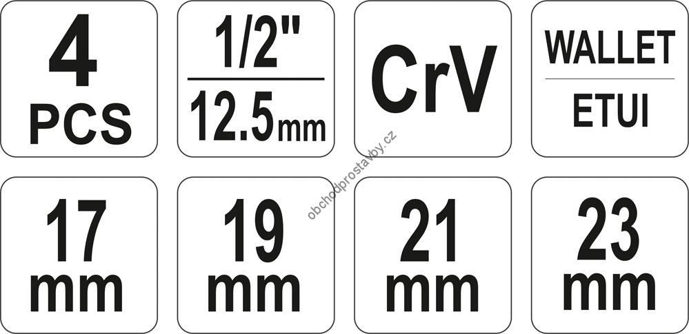 Skládaný, skládací CrV klíč na kola YATO 17, 19, 21, 23 mm 1/2" YT-08035 v praktickém obalu