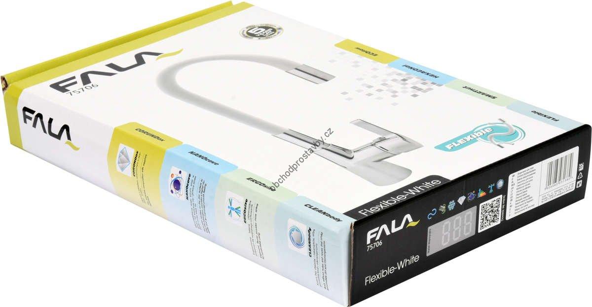 Vodovodní páková baterie FALA flexible, dřezová, stojánková, chromovaná, ohebná, flexibilní, bílá TO-75706