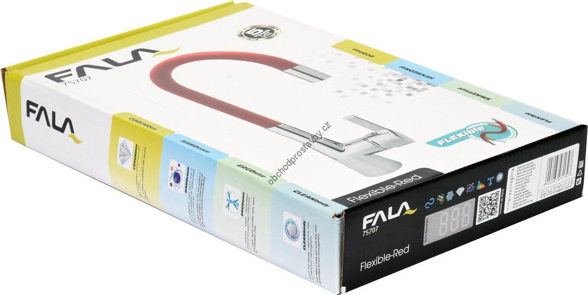 Vodovodní páková baterie FALA flexible, dřezová, stojánková, chromovaná, ohebná, flexibilní, červená TO-75707