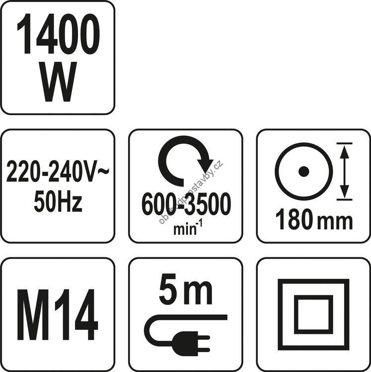 YATO Leštička karoserií 230V, výkon 1400W, kotouč 180mm, 5m kabel, YT-82196