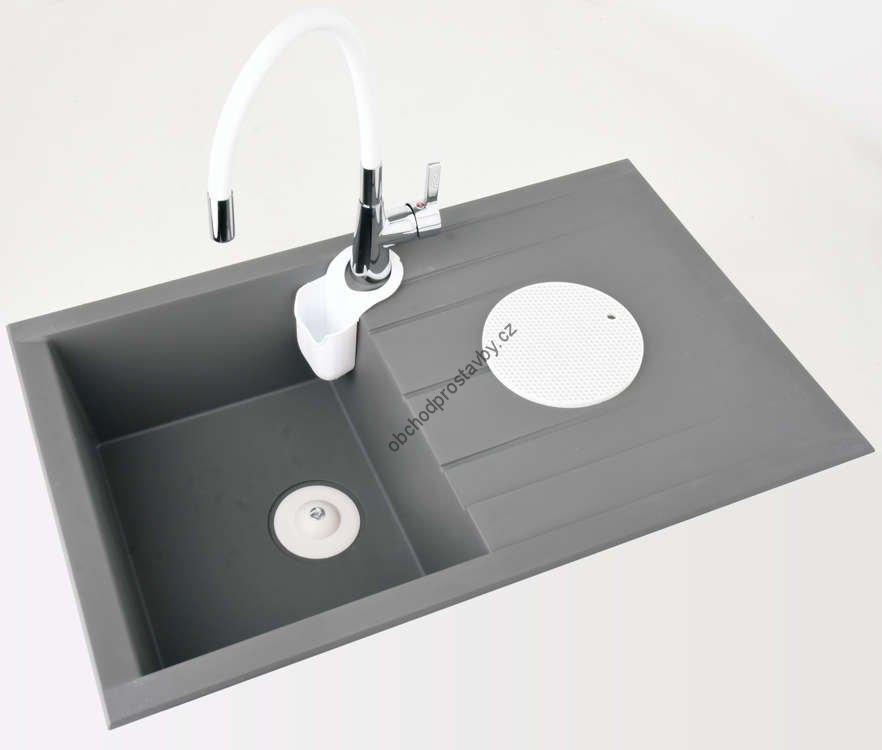 Vodovodní páková baterie FALA flexible, dřezová, stojánková, chromovaná, ohebná, flexibilní, bílá TO-75706