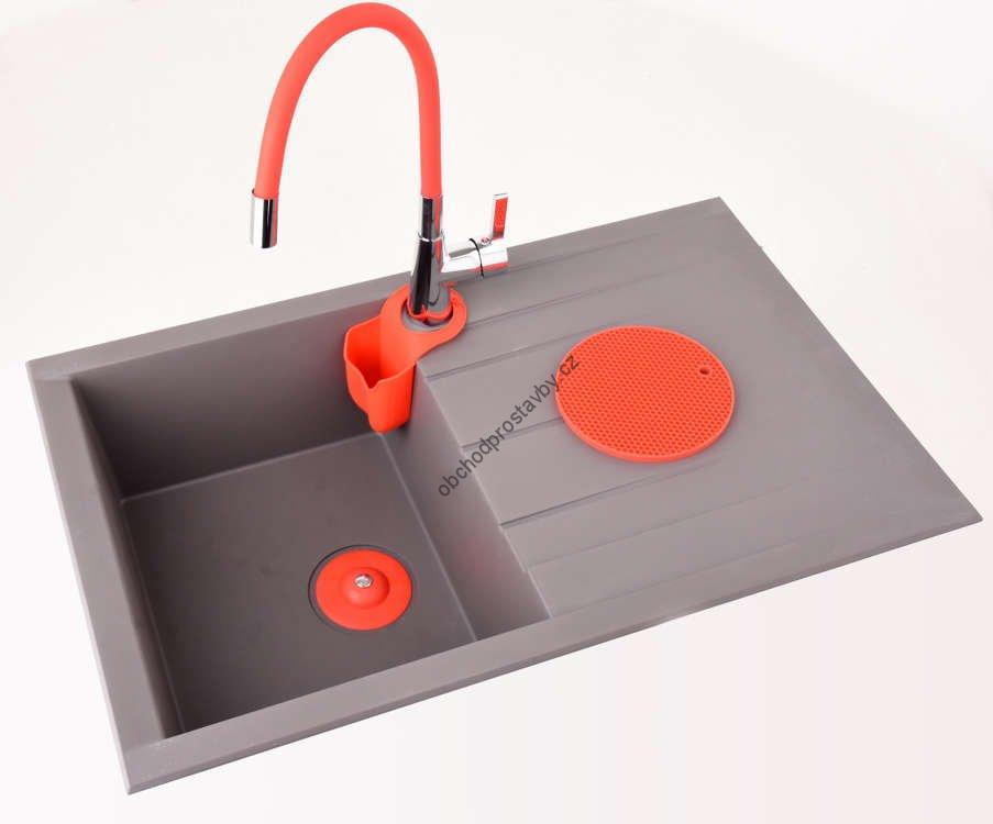 Vodovodní páková baterie FALA flexible, dřezová, stojánková, chromovaná, ohebná, flexibilní, červená TO-75707