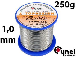 Pájecí, letovací cín sn60 pb40 s kalafunou CYNEL UNIPRESS 250g 1 mm, TO-76811