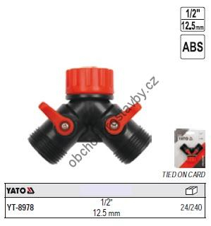 Hadicová spojka, rozbočovač YATO s uzávěry 1/2" YT-8978