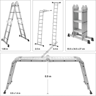 Multifunkční skládací žebřík VOREL 4x3 příčky, až 3,4 m TO-17704